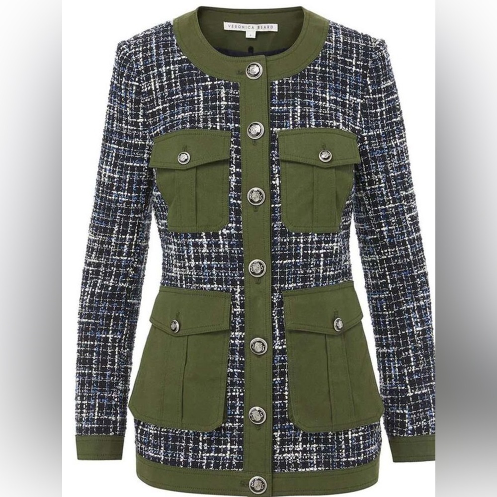 Veronica Beard fielding Dickey tweed coat jacket crested buttons - Picture 4 of 5
